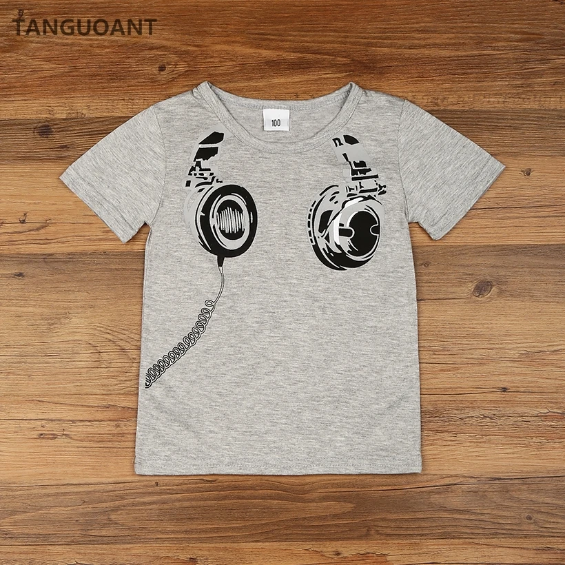 

TANGUOANT Hot Sale Kids Cartoon Headset Printed Tops, New Design Toddler Boys Girls T Shirt Cotton Short Sleeve T-Shirts