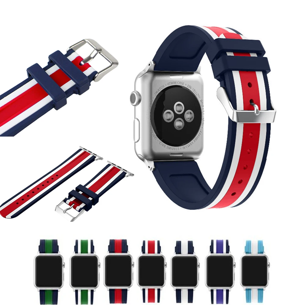 

Colorful Silicone band for apple watch 42mm 38mm iwatch 3/2/1 bracelet wrist belt Sport rubber watchband strap with metal buckle