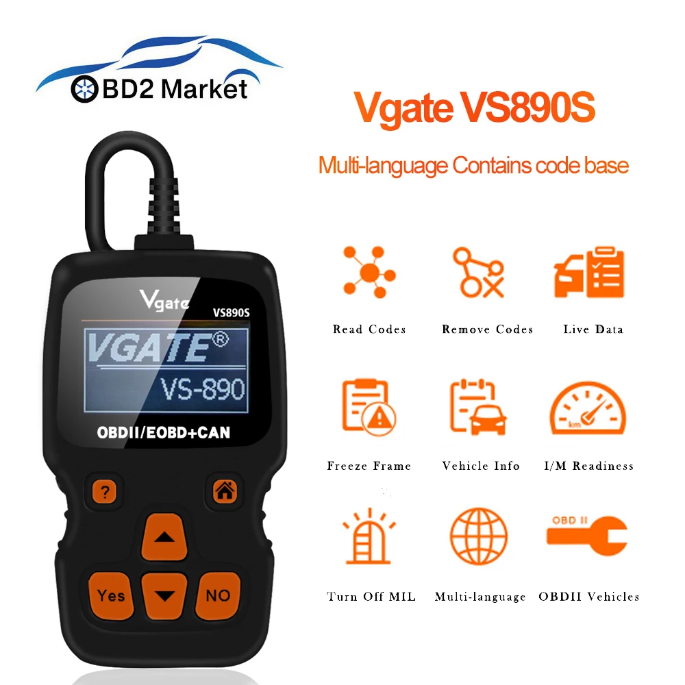 Vgate VS890S автомобиля диагностический OBD2 сканер Авто сканер инструмент код читателя лучше, чем ELM 327 OBD OBD2 инструмент диагностики