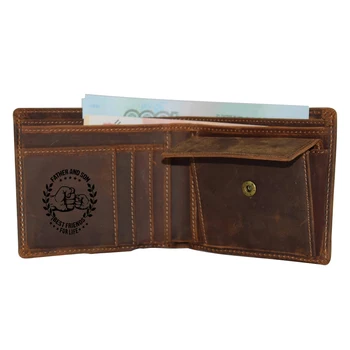 

Father and Son Gifts Engraved Picture Short Wallets Multi Card Holders Purse with Small Coin Pocket Cowhide Stylish Wallet Male