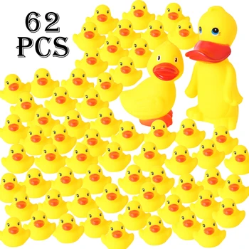 

Set of 62 Yellow Ducks Rubber Bath Toy Shower Toys Pure Natural Cute Rubber Ducky for Baby Kinder Toys (A38118+60)