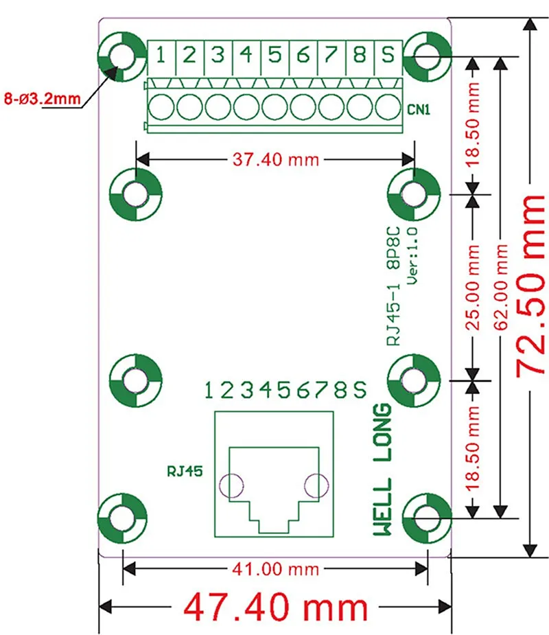 RJ45 8P8C Jack 1-Way Buss Breakout Board, клеммный блок, разъем