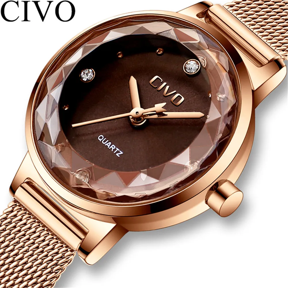 

CIVO 2019 Womens Luxury Top Brand Mesh Strap Waterproof Ladies Watches Quartz Watch Women Wristwatches Diamond Clock