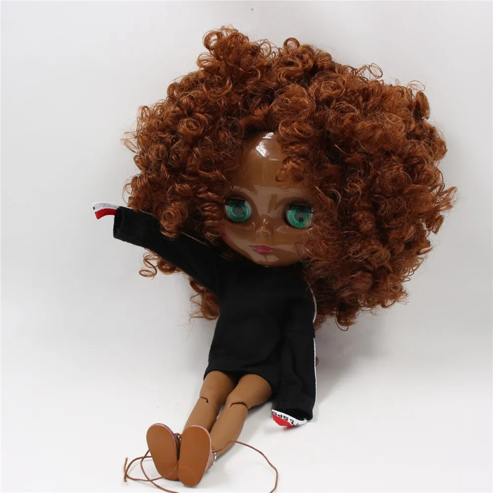 Neo Blythe Doll with Brown Hair, Black Skin, Shiny Cute Face & Custom Jointed Body 2