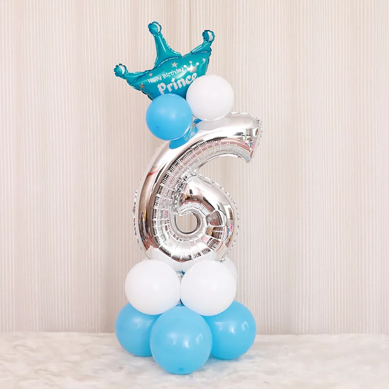 16PCS/lot 32inch Silver Number Foil Balloons Digit air Birthday Balloon Kids Birthday Party wild one Decorations Figure - Цвет: Blue 6