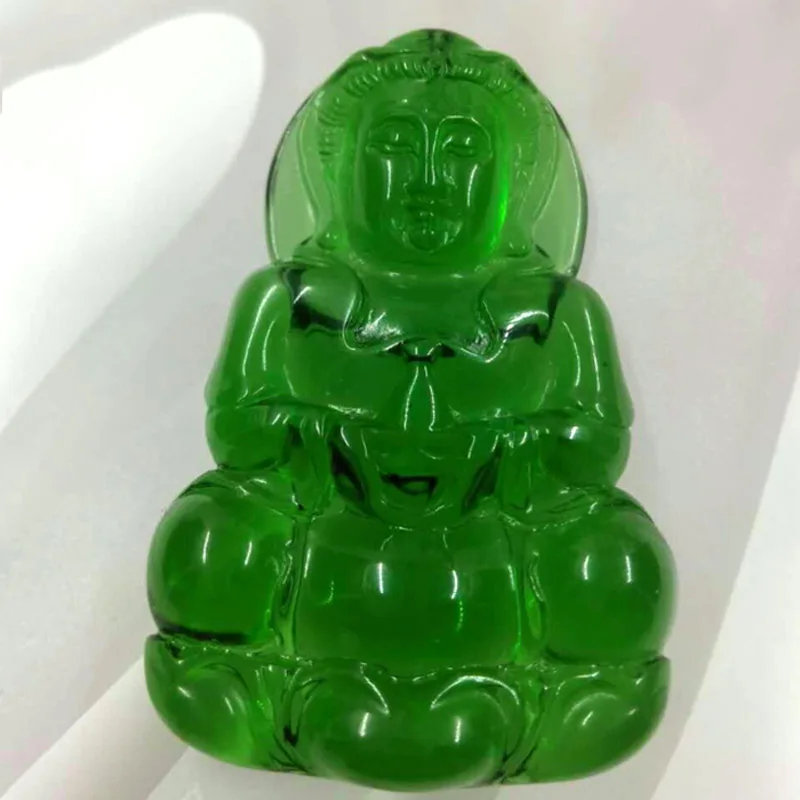 

KYSZDL Natural A cargo full green yu stone pendant necklace ice kinds Guanyin pendant Lucky Men jewelry gifts free necklace rope