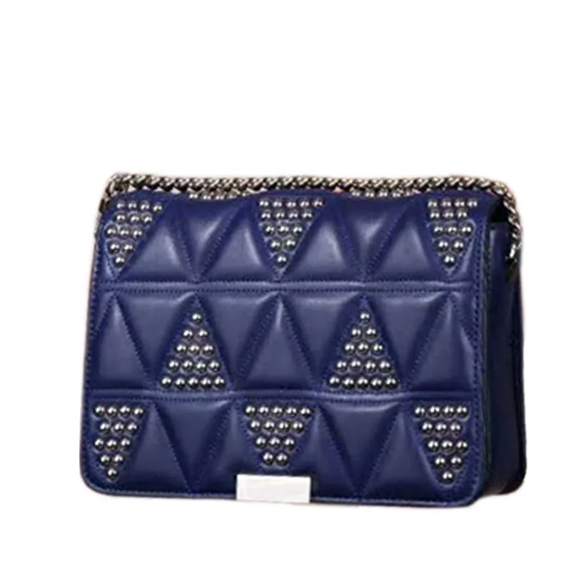 

2018 Famous Brand Designer Women's Chain Shoulder Messenger Bag Genuine Leather Flap Bag Lady Handbag Rivet Female Crossbody Bag