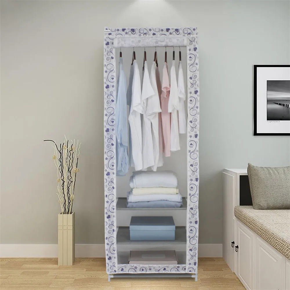 Finether Polycotton Single Wardrobe,cloth anti-dust Reinforced Steel Frame Easy Disassembly Combination Wardrobe Storage Folding4