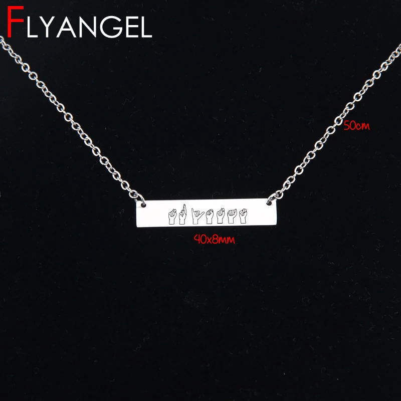 

FLYANGEL Fashion Sign Language Necklace Bar Necklace Delicate Collarbone Chain Jewelry Gifts Women Man Necklace Gifts