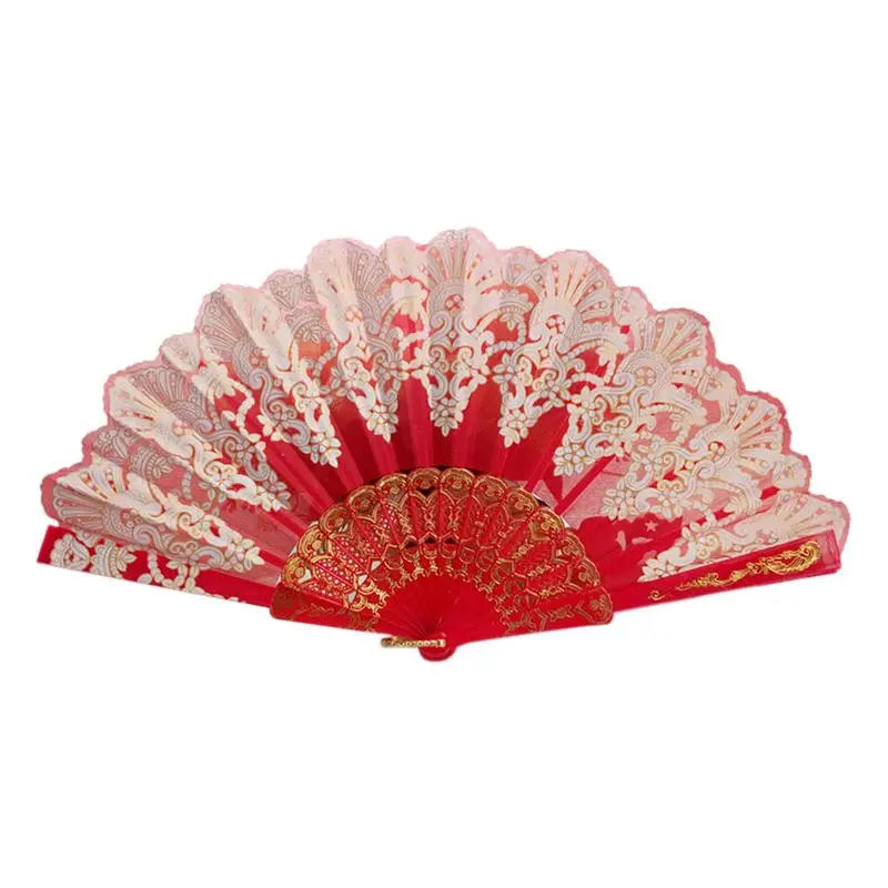 Spanish Style Hand Fan Dance Party Wedding Home Decoration Silk Flower Fan Lady Folding Hand Fans - Цвет: Красный