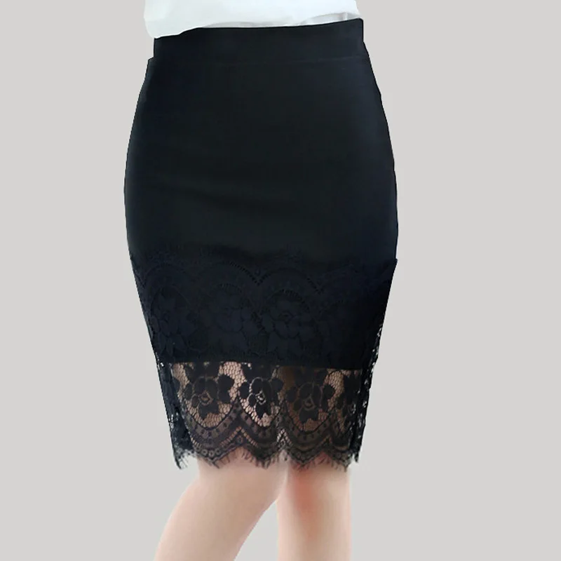 

Skirts 2018 New Women Girls Elastic Force Black Lace Sexy Splicing High Waist Self cultivation Skirt Pencil Skirt S M L Download