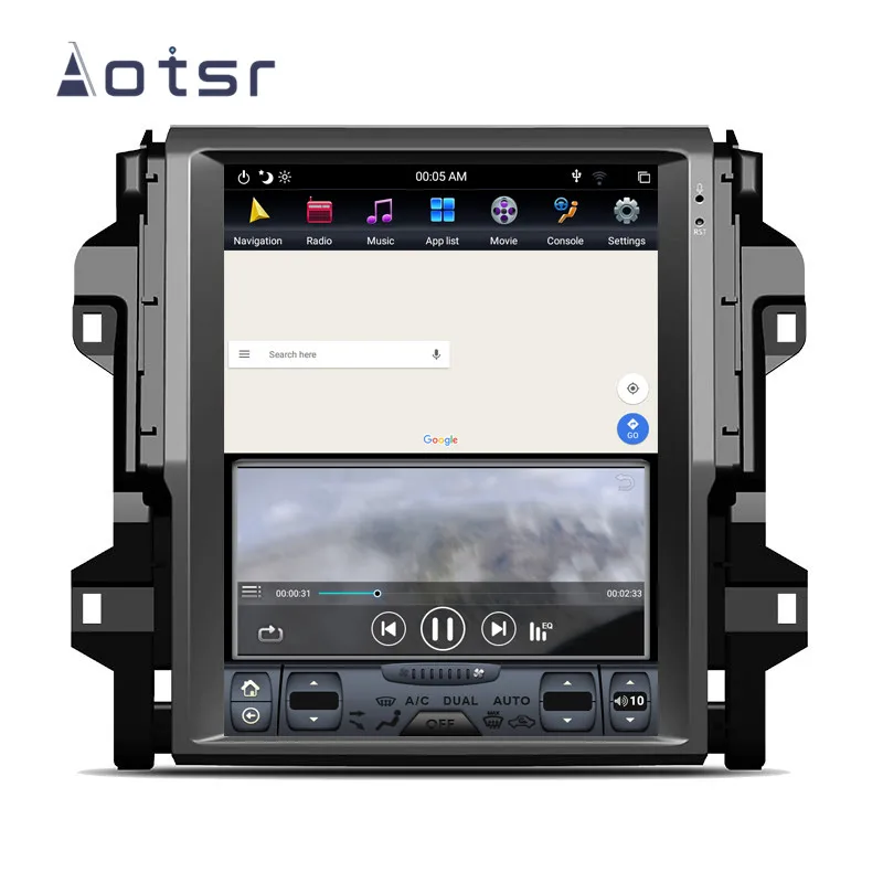 Best Aotsr Tesla 12.1" Vertical  screen Android 8.1 Car DVD Multimedia player carplay GPS Navigation For TOYOTA Fortuner 2016-2019 2