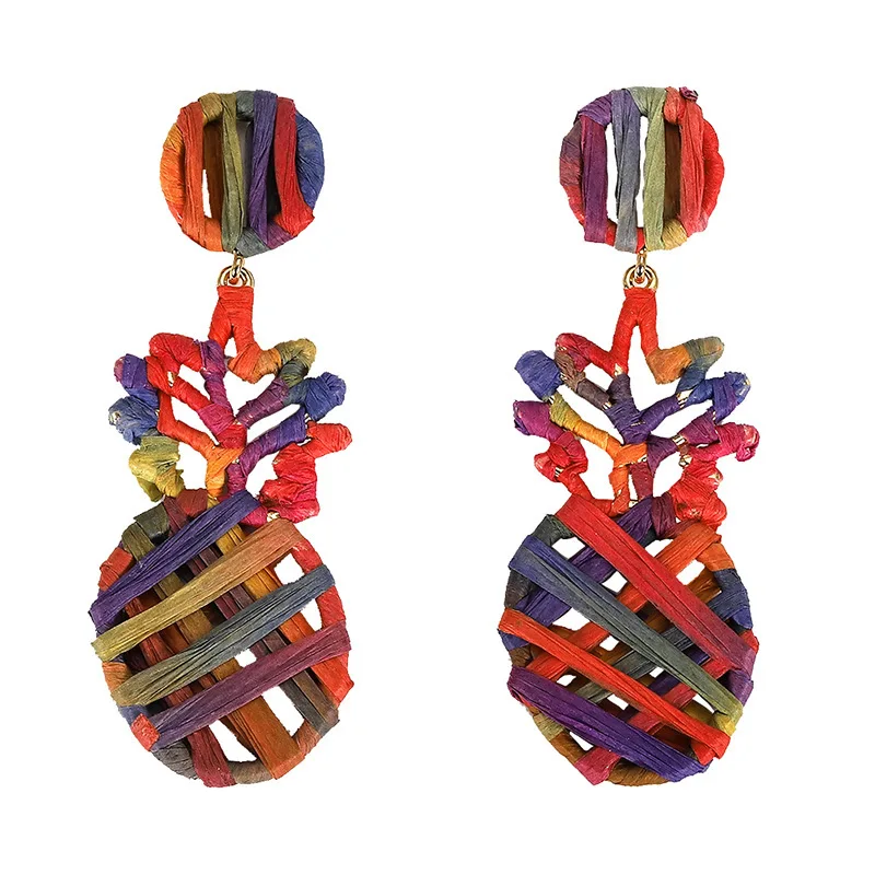 

2019 Women Girls Raffia Pineapple Earrings Handwoven Drop Dangle Earrings For Women Party Vacation Gifts Accessories