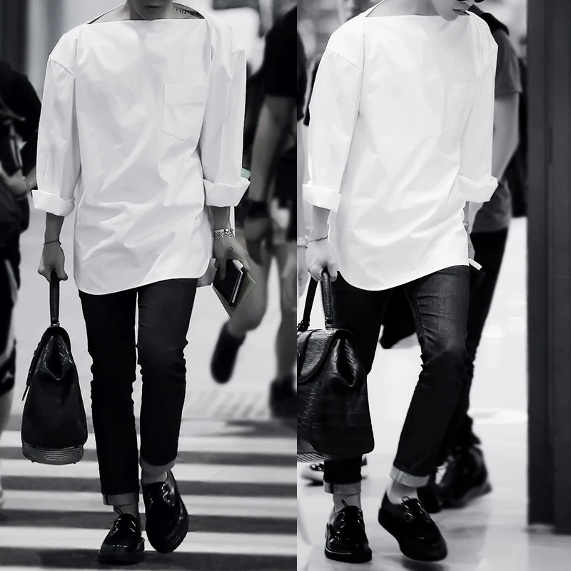 _! 2017 Мужская одежда простая Свободная рубашка средней длины с длинным рукавом и