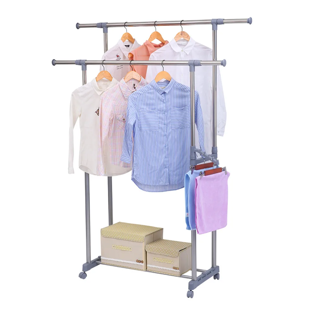 Finether Adjustable Rolling Garment Rack Clothes Storage Organization Drying Hanging Portable Wardrobe with Bottom Storage, Side8