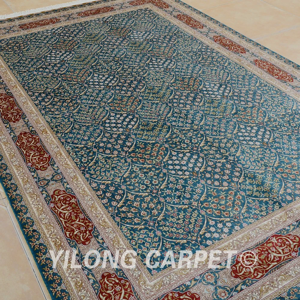 Yilong 6'x9 ковры ручной работы прямоуголным синий Хереке дизайн шелковый ковер ручной работы(0295