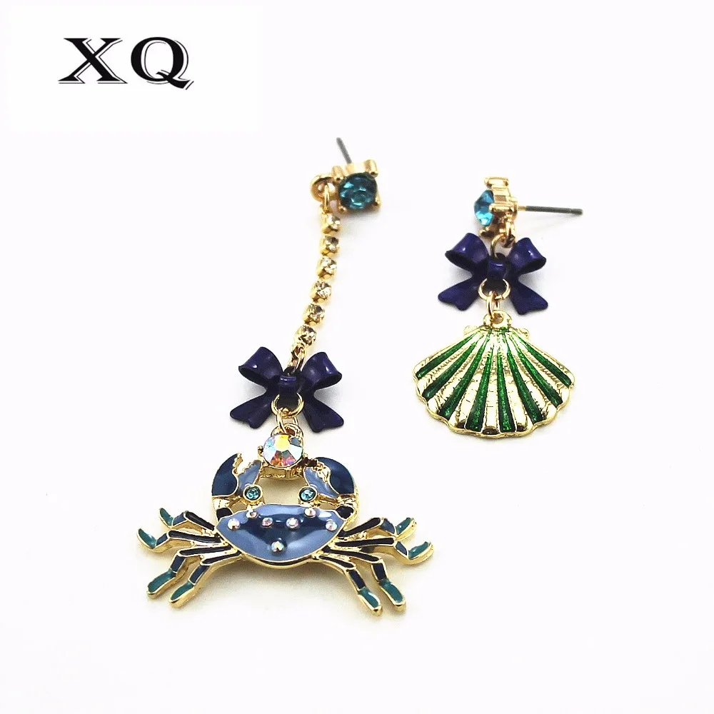 

XQ XQ Free shipping 2015 The new BJ blue crab shell earrings length Banquet earrings The new popular banquet texture