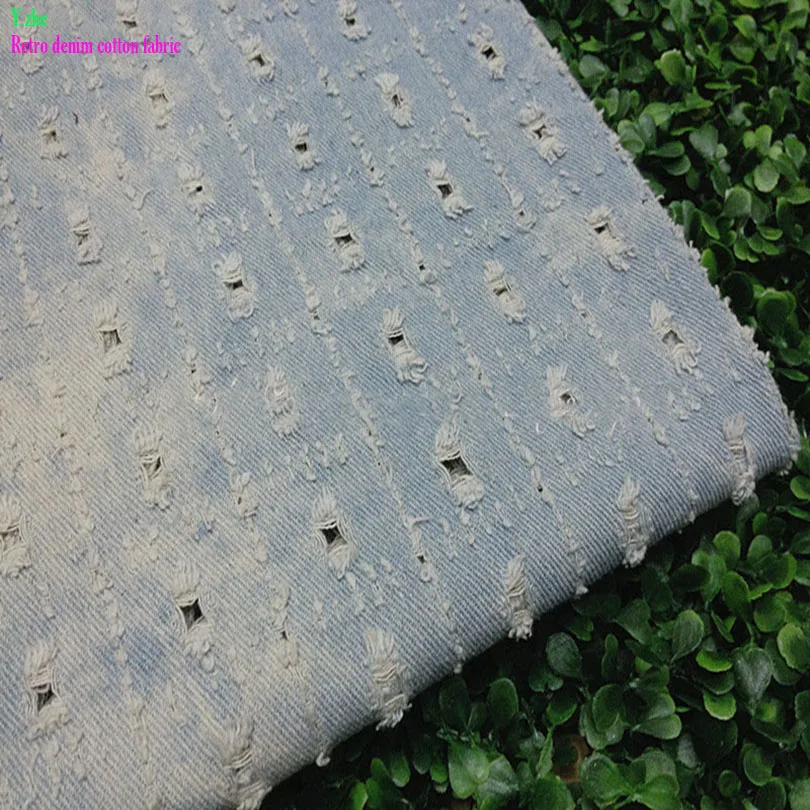

Wide 143cm Retro Washed Denim Fabric Cotton Perforated Hollow Denim Fabric Quliting Patchwork Sewing Diy Clothing Pants Jeans