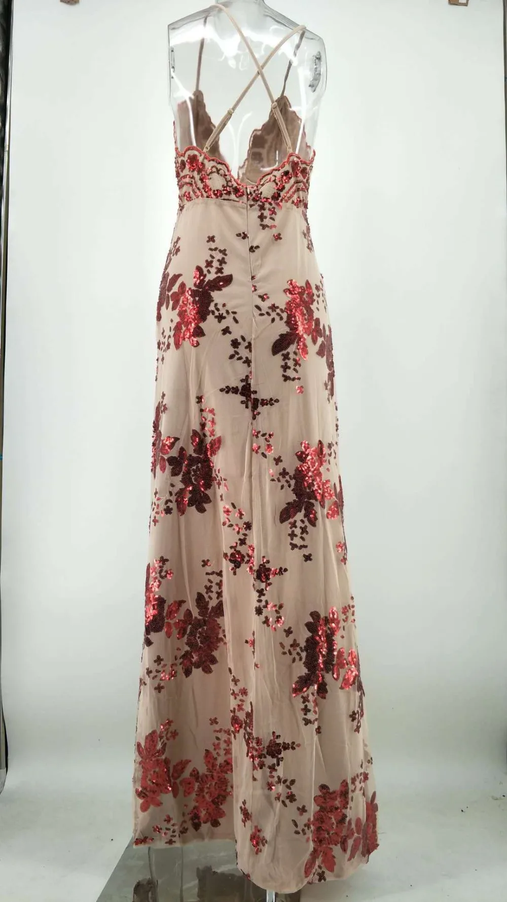 HAMBELELA New Arrival High Quality 2019 Summer Women's Dress Spaghetti Strap Vintage Sequined Floor-Length Bandage Dress Vestido (6)