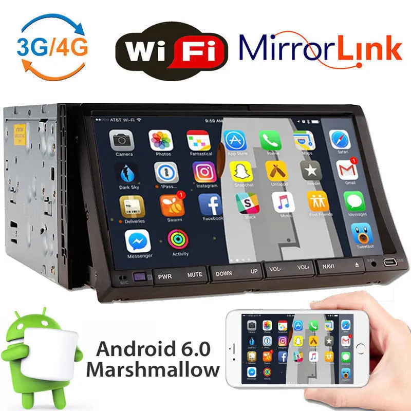 Excellent Android 6.0 Double Din Car Stereo Radio GPS Wifi 3G OBD2 HD Mirror BT DVD Player 0