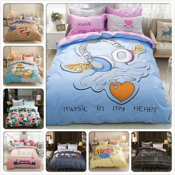 

Creative Music Headset Heart Pattern Duvet Cover Boy Girl Lover Sweet Gift 1.5m 1.8m 2m Bed Linen Flat Sheet Bedclothes Bedlinen