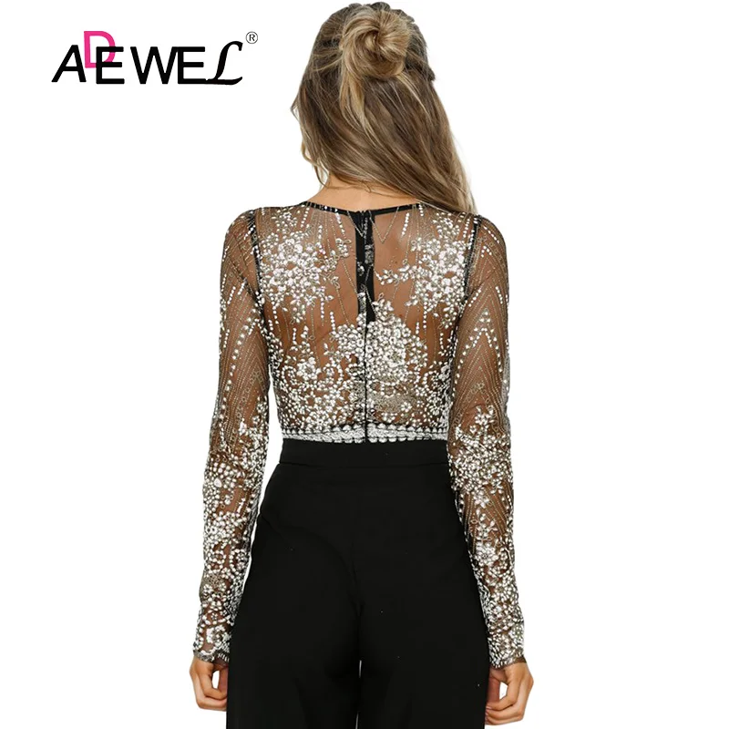 ADEWEL Princess Rhinestone Gorgeous Bodysuit Women Sexy Black Sheer Long Sleeve Deep V Body Tops Backless Bodysuits Club Wear ADEWEL Princess Rhinestone Gorgeous Bodysuit Women Sexy Black Sheer Long Sleeve Deep V Body Tops Backless Bodysuits Club Wear