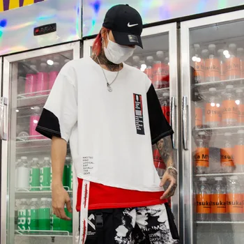 

Male Women Streetwear Hip Hop Dancer Tshirt Boys Tees Shirts Men Summer Short Sleeve Loose Causal Color Spliced T Shirt