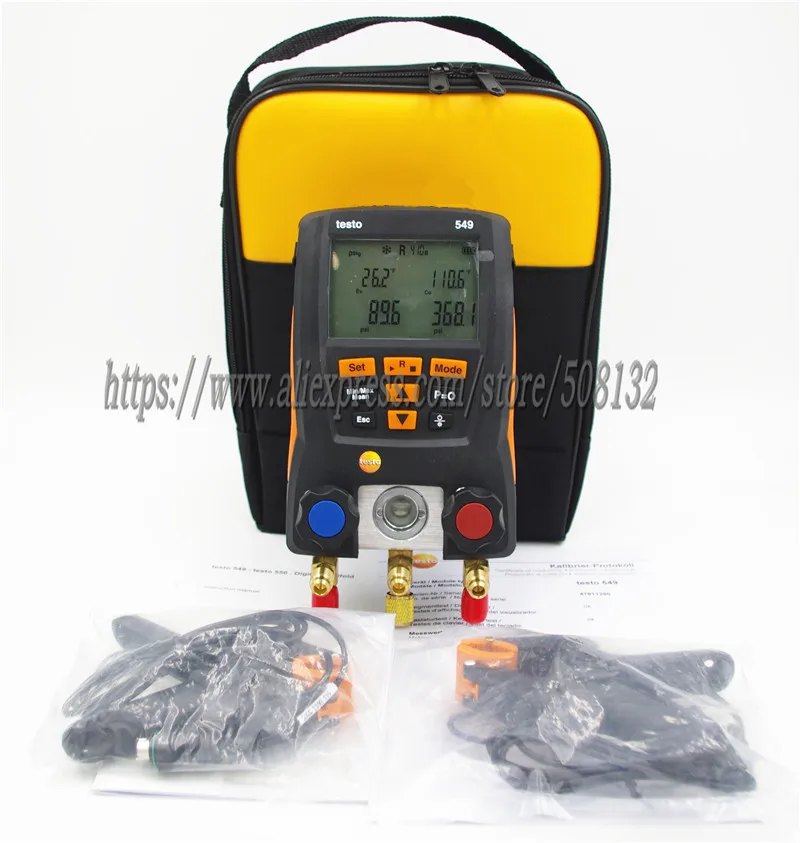 TESTO 549 цифровой манометр 2 клапаны HVAC 0560 0550+ TESTO зажим зонд 0613 5505(NTC)+ мягкий чехол