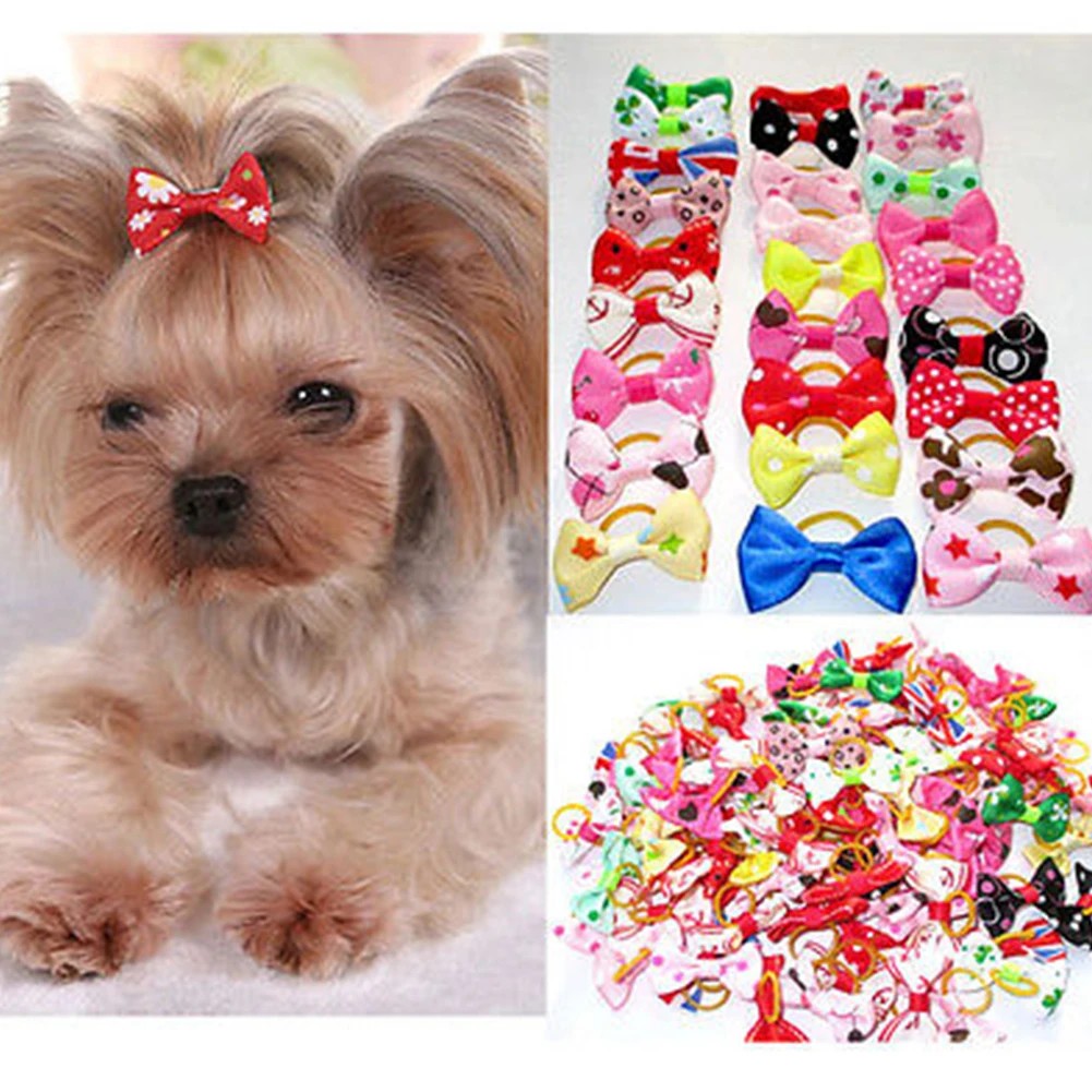 

10PCS/Lot Assorted Pet Cat Dog Hair Bows with Rubber Bands Grooming Accessories Cute Pet Headwear for Small Dogs Hair Accessory