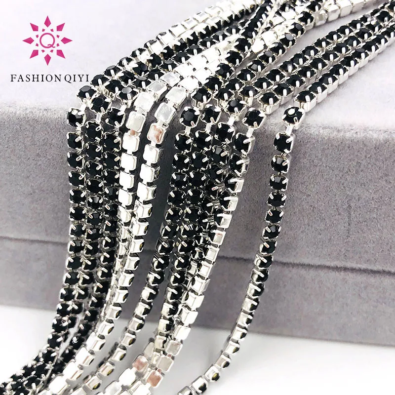 Free shipping 5 yards/bag Super bright encryption Black 2mm-4mm silver base glass rhinestones cup chain,diy clothing accessories