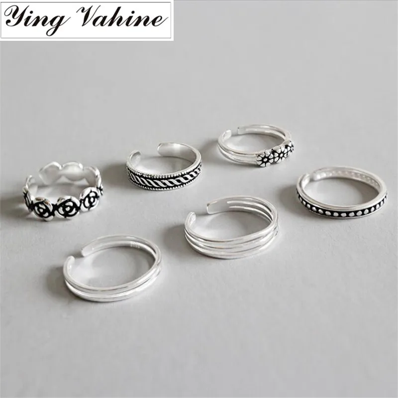 Ying vahine Tail& Knuckle& Toe Ring 925 пробы серебряные несколько линий& Carven цветок& бусины Открытые Кольца для женщин