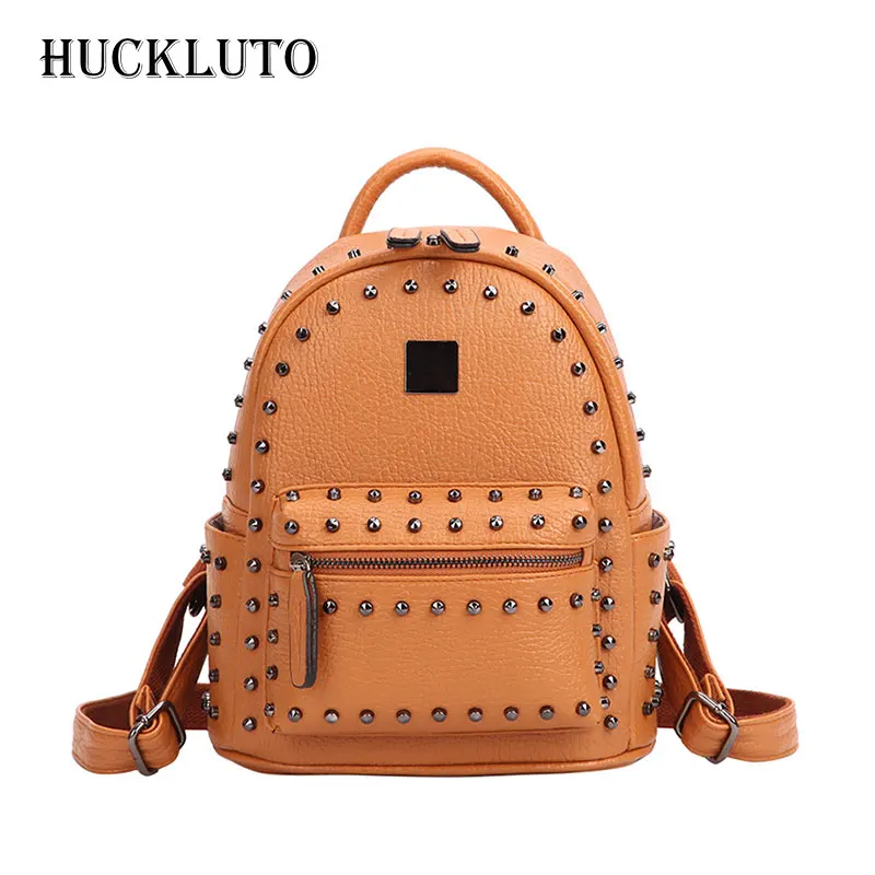 

HuckLuto Brand 2019 New Promotion Sale Korean Fashion Luxury Portable Pleated Rivet Large Backpack Leather Women's Backpack