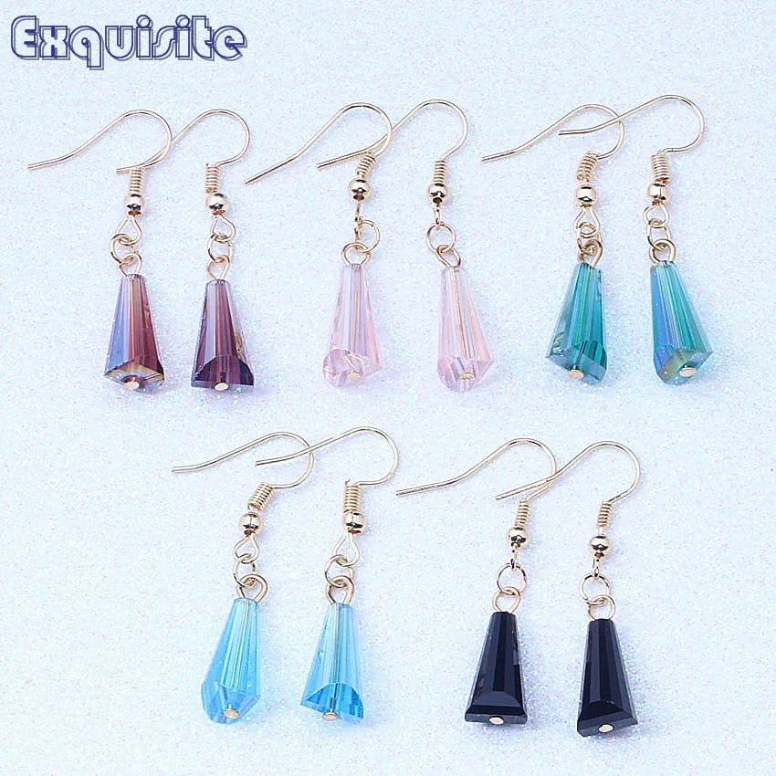 Unigue Drop Dangle Earrings Green/Sky Blue/Pink/Black Crystal Yellow Gold Color Fashion Jewelry gold earrings for Women A103 | Украшения и