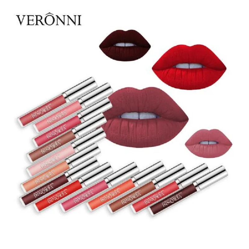 

VERONNI Brand Velvet Matte Lip Gloss Makeup Super Waterproof Pigmented Nude Tint Lipgloss Sexy Lip Stick Cosmetics Set 12 Colors