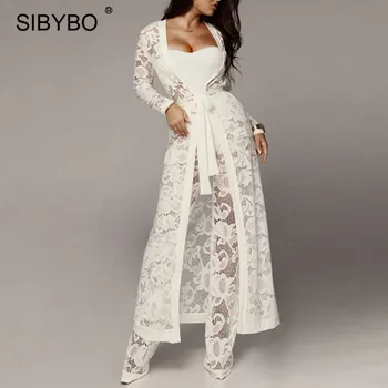 

JULISSA MO Floral Lace Sexy Bodycon Jumpsuit Women Rompers 3 Piece Set Autumn Winter Strap Sashes Long Playsuit Casual Overalls