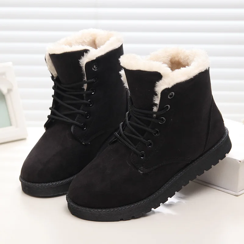 Women Winter Snow Boots Warm Flat Plus Size Platform Lace Up Ladies Women S Shoes 2019 New Flock