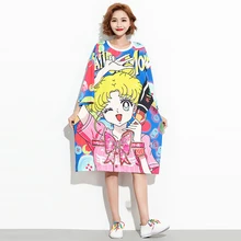 Летняя Повседневная Длинная футболка с рисунком для девочек, с блестками, Женская разноцветная Милая футболка с круглым вырезом и коротким рукавом