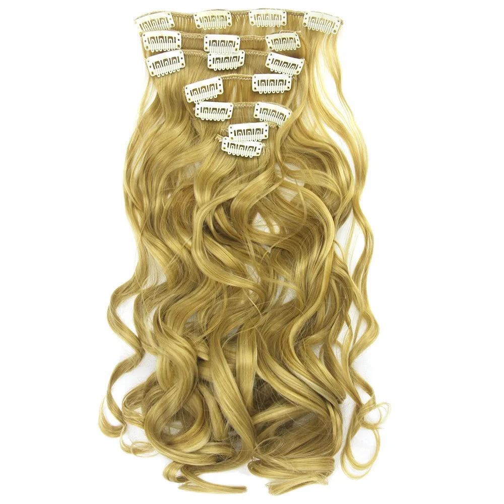 Лучший! Soloowigs Curly Температура Волокна Женщины 24 дюймов 7 шт. / Компл. Clip-in Полная Голова Длинные