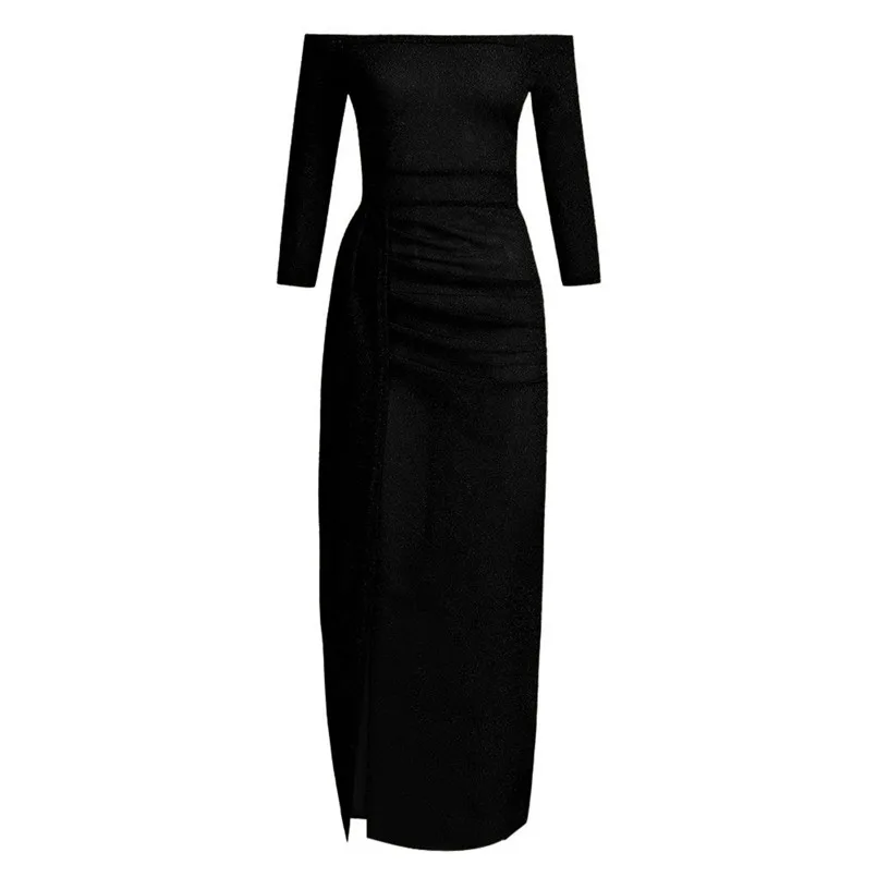 Solid Maxi Dress Off Shoulder Sexy Dress Half Sleeve Party Dress Casual Plus Size Dress Sweet Vestidos De Festa 40NE1608