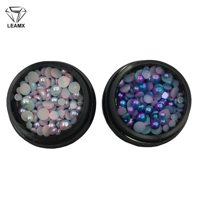

LEAMX 3MM/4MM/5MM Mix Size/Box ABS Imitation Pearls Half Round Flatback Beads Nail Art DIY Decoration Makeup Tools 3D Beads L417
