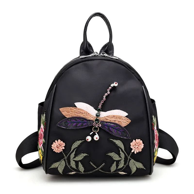 

2017 Summer New China Style Dragonfly Flower Embroidery Oxford Backpack