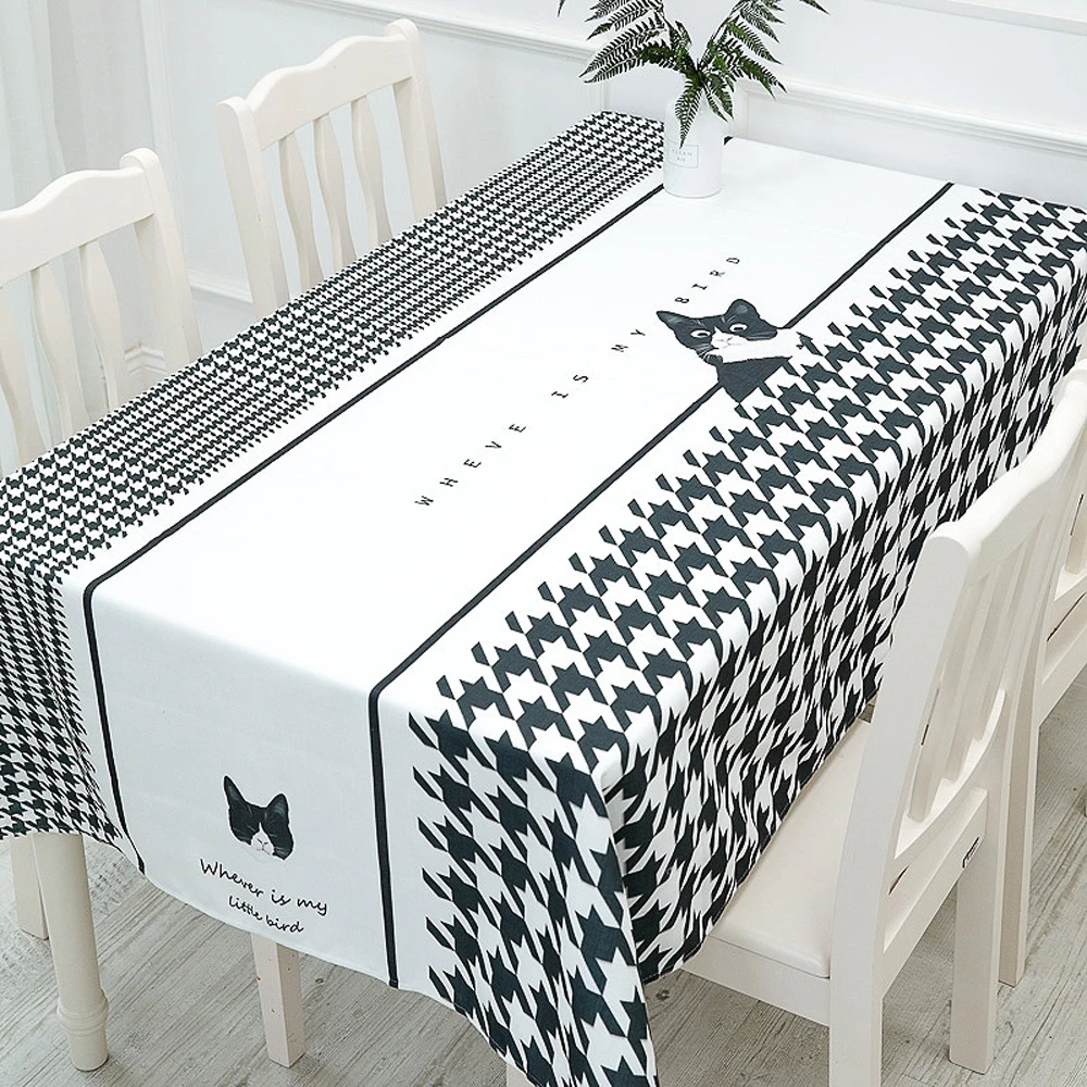 

Modern Simple Black and White Geometric Pattern Tea Table Cloth Multi-function Camping Rectangle Thick Waterproof Tablecloth