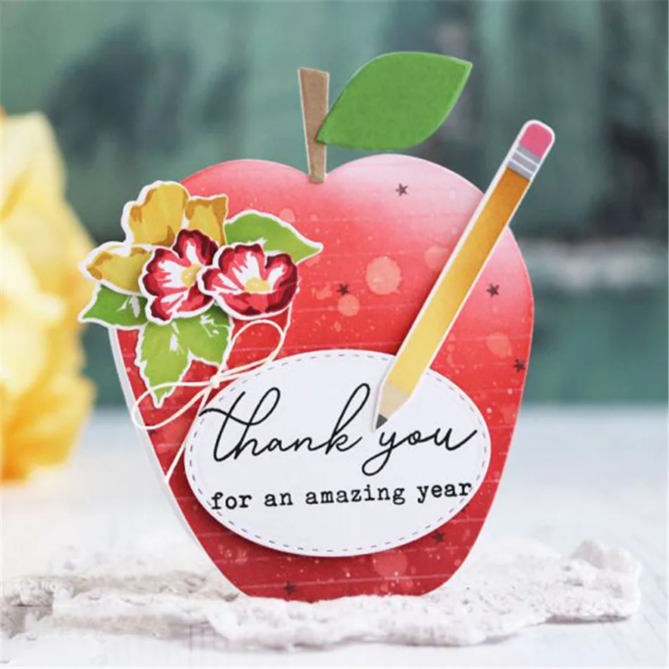 

Naifumodo Apple & Pencil Metal Cutting Dies Stencils DIY Scrapbooking Craft Dies Embossing Photo Album Card Decoration