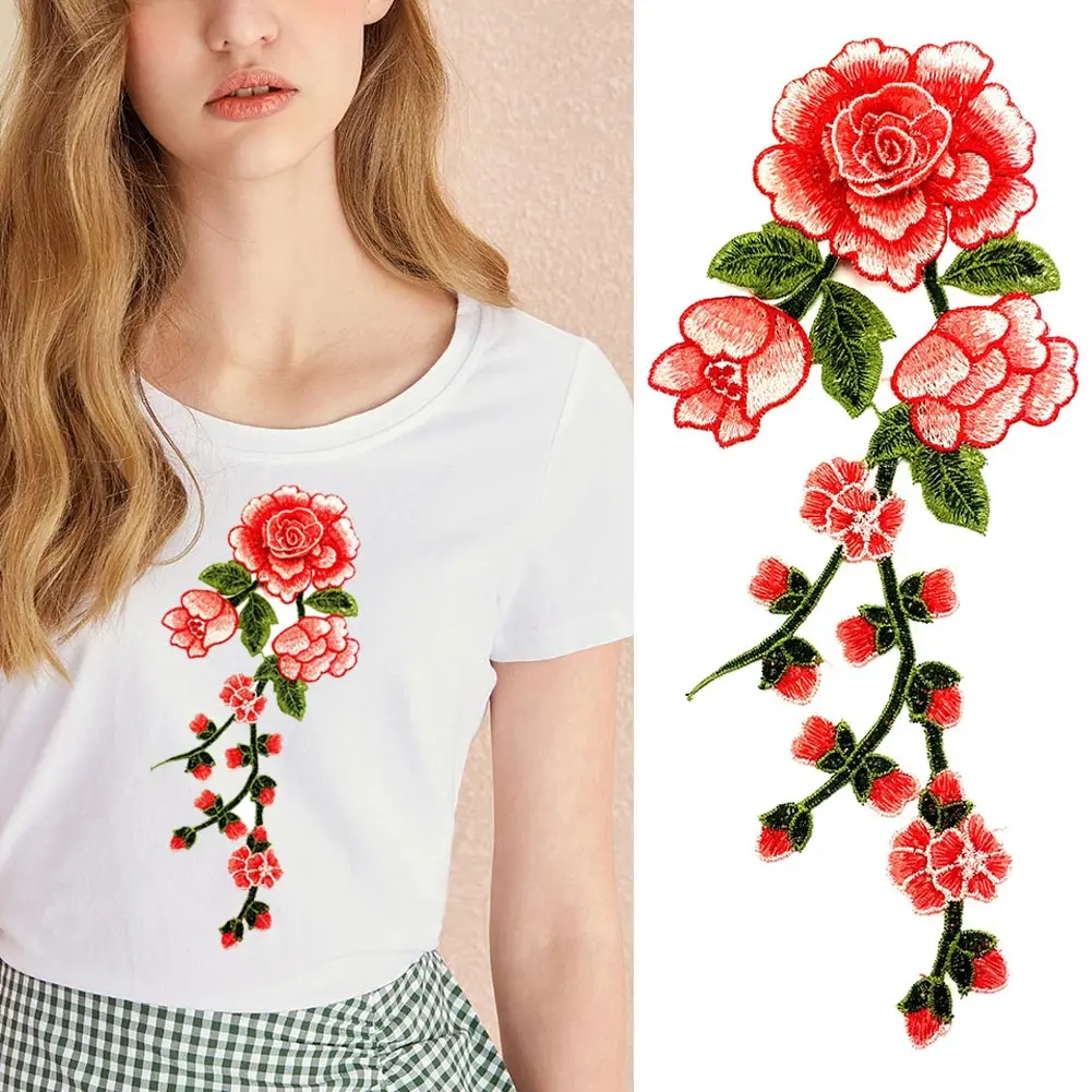 New Embroidered Applique Patch design DIY Sew On lovely roses