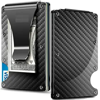 

Slim Carbon Fiber Credit Card Holder RFID Non-scan Metal Wallet Purse Male Bamk Card Cases