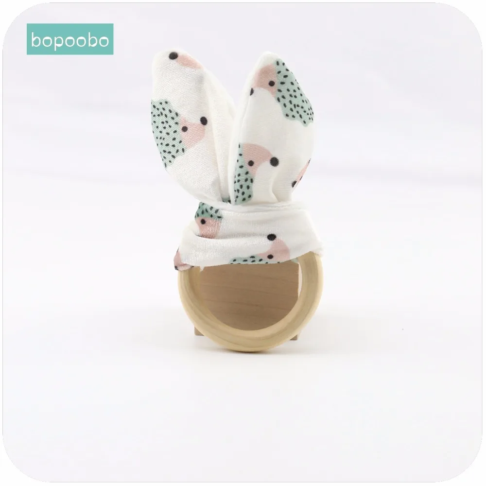 

Bopoobo Baby Teether Accessories 1pc Bunny Ear 70mm Wood Circle Fabric Wooden Teething Training Newborns Can Chew Bracelets