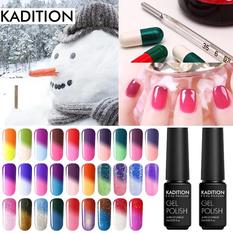 KADITION Mood Temperature Change 7ml Rose Color Glitter Gel Nail Polish 29 LED UV for Design Shining Varnish Art | Красота и здоровье