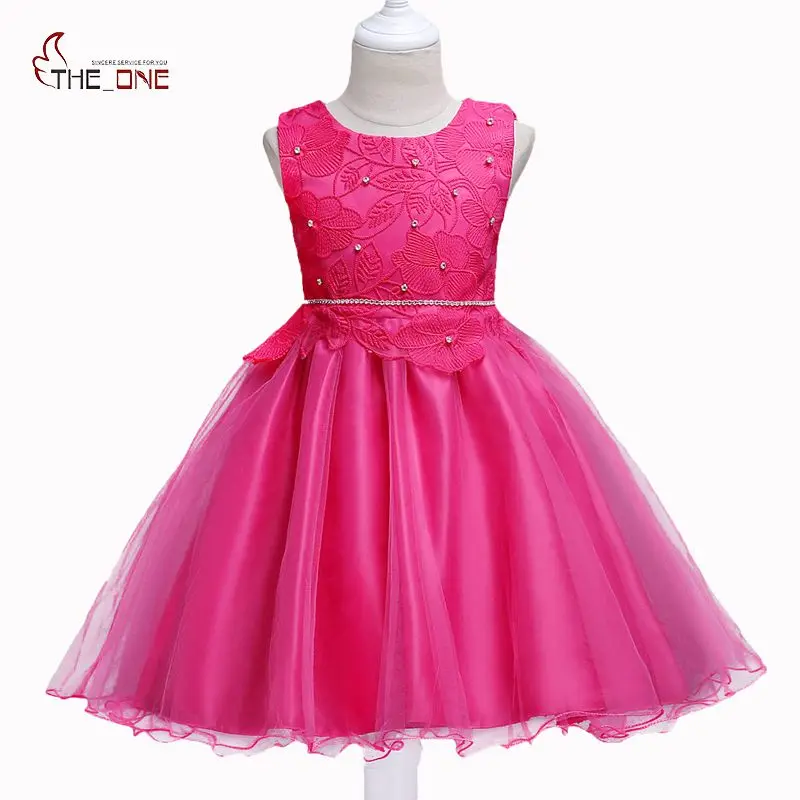 

MUABABY Girls Princess Dresses Children Flower Beadings Summer Party Costume Sleeveless Sundress Kids Girl Tulle Wedding Dresses