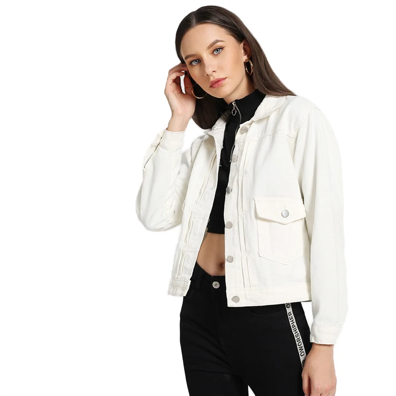 COLROVIE, белая однобортная джинсовая куртка с воротником и карманами, пальто для женщин,, Весенняя уличная мода, женская верхняя одежда, пальто
