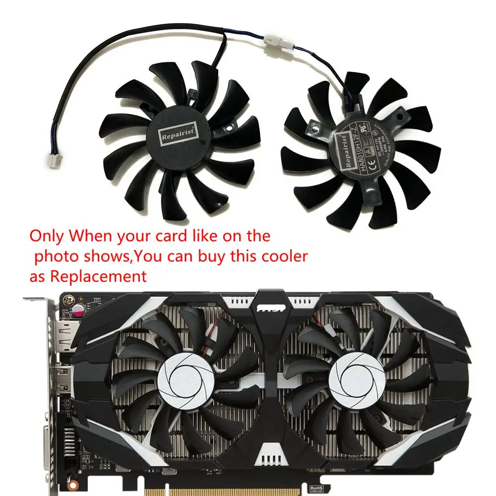HA8010H12F Z 75 мм 2Pin GTX1050Ti GPU Cooler DUAL Fan для MSI Geforce GTX 1050Ti 1050 Ti 4GT OC охлаждение графической
